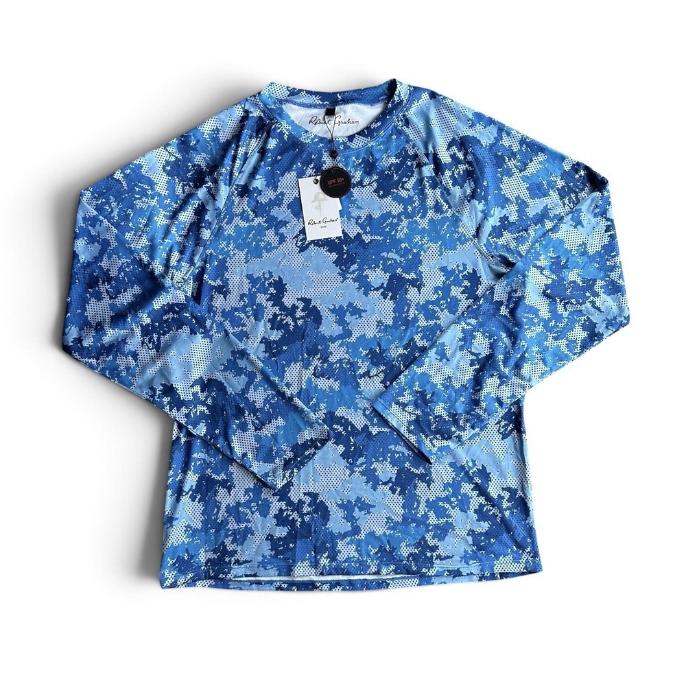Robert Graham Performance Shirt Men's M Blue Camo UPF 50 Long Sleeve SMRG114
